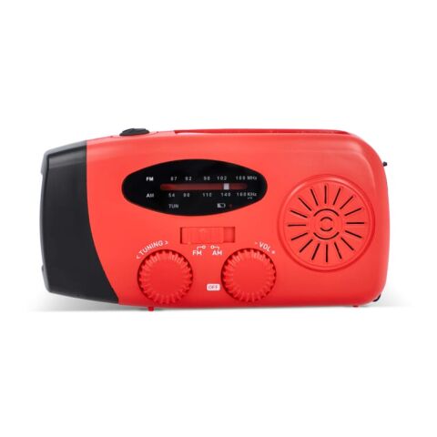SafeSound Notfallradio Solar und Powerbank mit Handaufzug Rot Weiß | 1-farbiger Tampondruck | Vorderseite | 35 mm x 8 mm