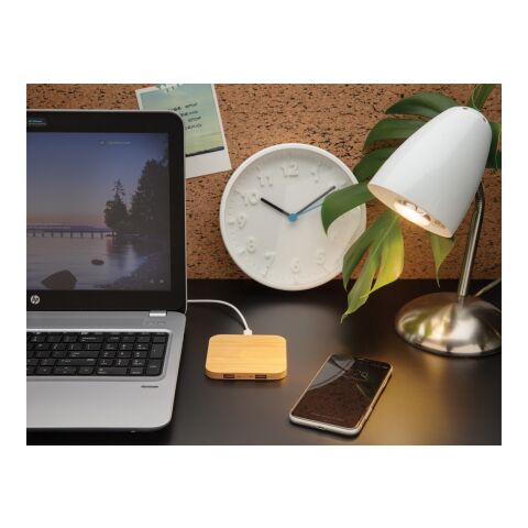 5W-Wireless-Charger aus Bambus mit USB braun