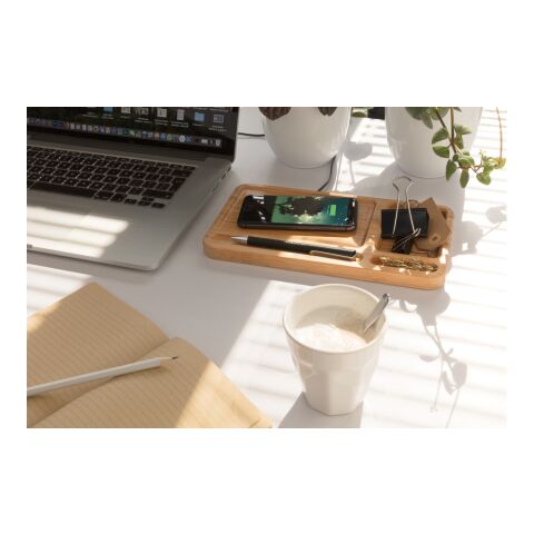 Bambus Desk Organizer mit 10 Wireless Charger braun | ohne Werbeanbringung | Nicht verfügbar | Nicht verfügbar