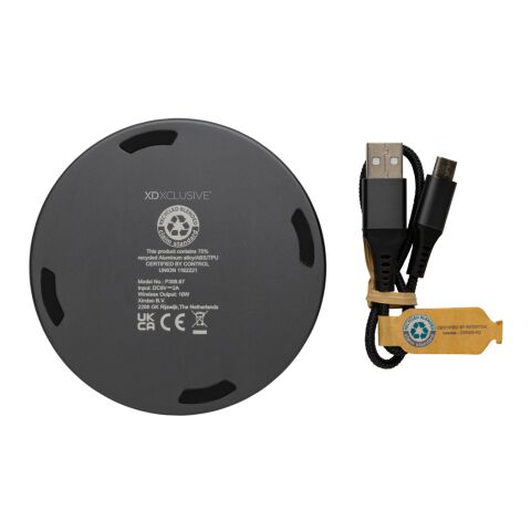 Terra 10W Wireless Charger aus RCS recyceltem Aluminium grau | ohne Werbeanbringung | Nicht verfügbar | Nicht verfügbar