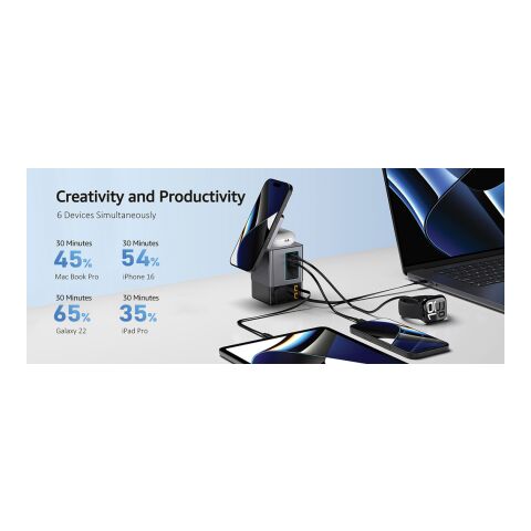 Urban Vitamin Sacramento 105W GaN Charger mit einz. Kabeln grau-schwarz | ohne Werbeanbringung | Nicht verfügbar | Nicht verfügbar