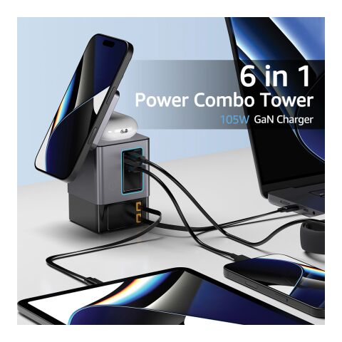 Urban Vitamin Sacramento 105W GaN Charger mit einz. Kabeln grau-schwarz | ohne Werbeanbringung | Nicht verfügbar | Nicht verfügbar