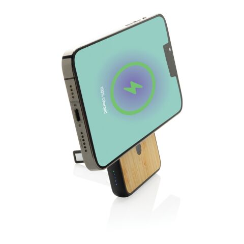 Zen 5000mAh 5W magnetische Bambus-Powerbank aus RCS rPlastik schwarz | ohne Werbeanbringung | Nicht verfügbar | Nicht verfügbar