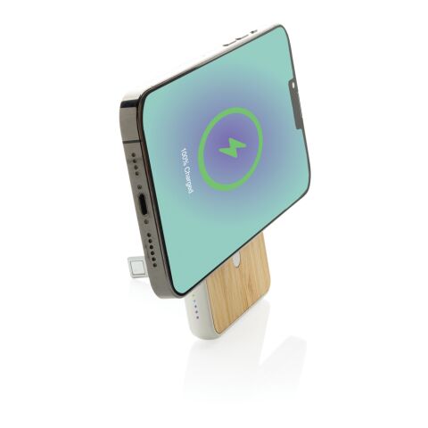 Zen 5000mAh 5W magnetische Bambus-Powerbank aus RCS rPlastik weiß | ohne Werbeanbringung | Nicht verfügbar | Nicht verfügbar