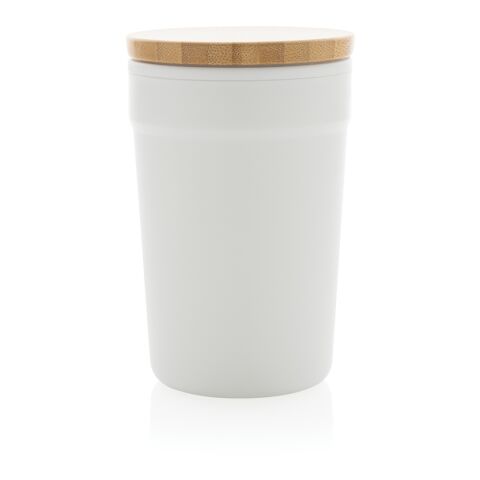 GRS Recycelt PP-Becher mit FSC®-Bambusdeckel weiß | ohne Werbeanbringung | Nicht verfügbar | Nicht verfügbar