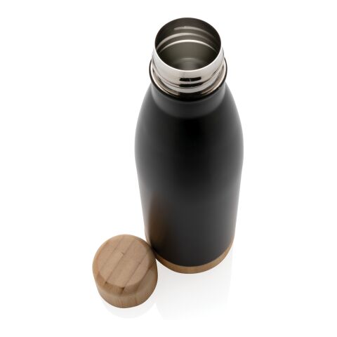 Vakuum Edelstahlflasche mit Deckel und Boden aus Bambus schwarz | ohne Werbeanbringung | Nicht verfügbar | Nicht verfügbar