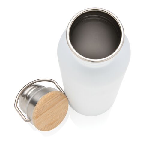 Moderne Stainless-Steel Flasche mit Bambusdeckel weiß | ohne Werbeanbringung | Nicht verfügbar | Nicht verfügbar