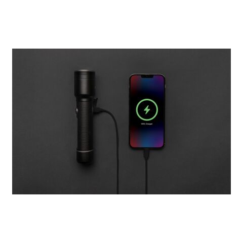 Heavy-Duty USB-Taschenlampe aus RCS recyceltem Aluminium schwarz | ohne Werbeanbringung | Nicht verfügbar | Nicht verfügbar