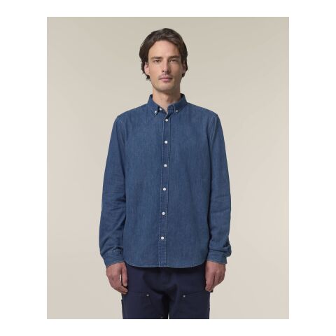 POD Stanley&amp;Stella - Stanley Denim Shirt Mittelblau | M | DTF Linke Brust