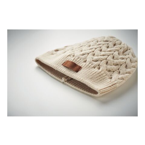 Mütze im Zopfstrickmuster Recycled PET beige | ohne Werbeanbringung | Nicht verfügbar | Nicht verfügbar