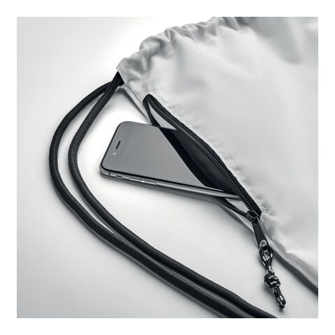 Großer Beutel mit Kordelzug RPET-Polyester weiß | ohne Werbeanbringung | Nicht verfügbar | Nicht verfügbar | Nicht verfügbar