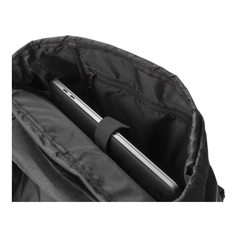 RPET (290T) Polyester Twill Rucksack mit Lasche Marlowe Schwarz | ohne Werbeanbringung | Nicht verfügbar | Nicht verfügbar