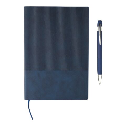 Recyceltes PU-Notizbuch (A5) und Kugelschreiber-Set Tarek Blau