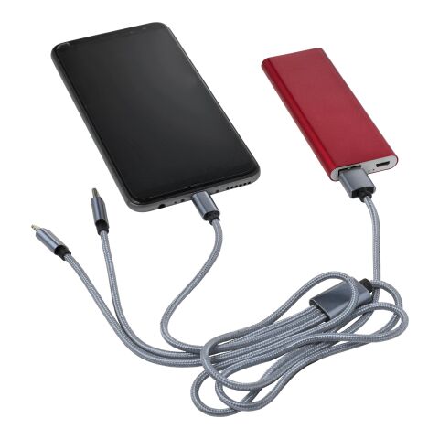 3-in-1 Ladekabel &#039;Belfast&#039; aus Aluminium und Nylon Rot | ohne Werbeanbringung | Nicht verfügbar | Nicht verfügbar