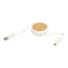 Chechia 100cm 5-in-1 Kabel aus recyceltem Kunststoff, einziehbar, für Datenübertragung und 45W Schnellladung mit Bambusdetails Standard | weiss | ohne Werbeanbringung | Nicht verfügbar | Nicht verfügbar