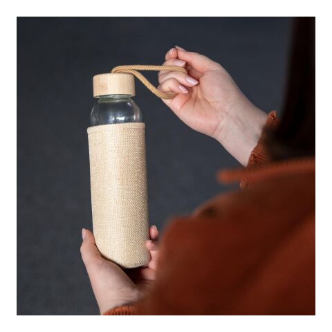 Glasflasche mit Hülle &quot;Natural&quot;, 0,5l transparent | ohne Werbeanbringung | Nicht verfügbar | Nicht verfügbar