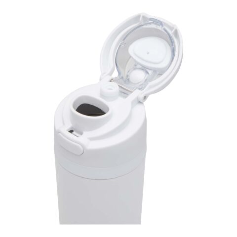 Theron 800 ml RCS Trinkflasche aus recyceltem, einwandigem Edelstahl mit Multifunktionsdeckel und Klappstrohhalm weiß
