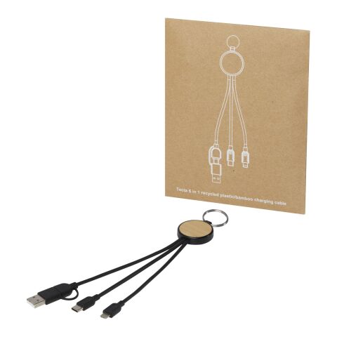 Tecta  6-in-1 Ladekabel mit Schlüsselring aus recyceltem Kunststoff und Bambus Standard | schwarz | ohne Werbeanbringung | Nicht verfügbar | Nicht verfügbar