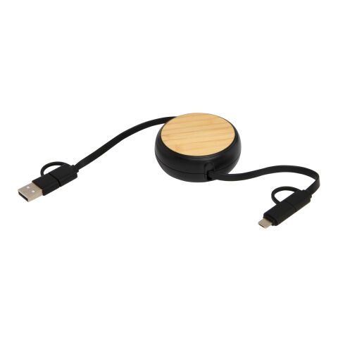 Chechia 100cm 5-in-1 Kabel aus recyceltem Kunststoff, einziehbar, für Datenübertragung und 45W Schnellladung mit Bambusdetails Standard | schwarz | ohne Werbeanbringung | Nicht verfügbar | Nicht verfügbar