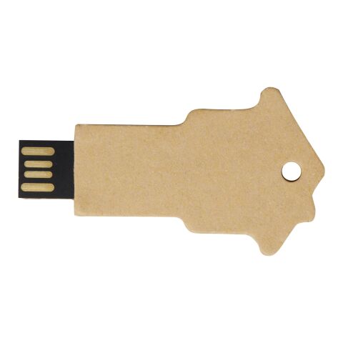 Haus USB-Stick 2.0 aus recyceltem Papier Kraftpapier | 1 GB | 1-farbiger Tampondruck | Vorderseite | 36 mm x 14 mm