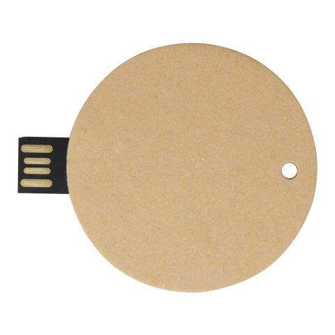 USB-Stick 2.0 rund aus recyceltem Papier Kraftpapier | 64 GB | 1-farbiger Tampondruck | Vorderseite | Ø 40 mm