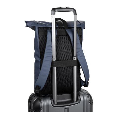 PORTLAND. Roll-Top-Rucksack aus PU mit Laptopfach, 16“ Blau