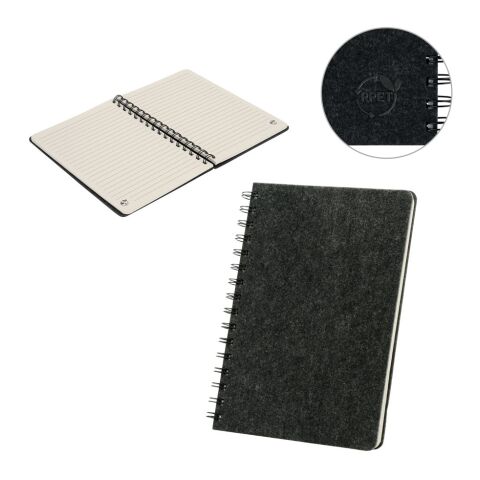 MISHIMA. A5-Ringbuch mit flexiblem Einband aus recyceltem Filz (100% rPET) mit linierten Seiten 1-farbiger Siebdruck