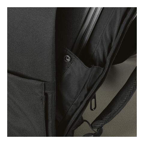 Budapest 16L Rucksack aus rPET. Vordertasche. Laptops bis 17&quot; Schwarz | ohne Werbeanbringung | Nicht verfügbar | Nicht verfügbar | Nicht verfügbar