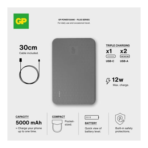 GP B+ Serie Powerbank 5000 mAh Schwarz | ohne Werbeanbringung | Nicht verfügbar | Nicht verfügbar