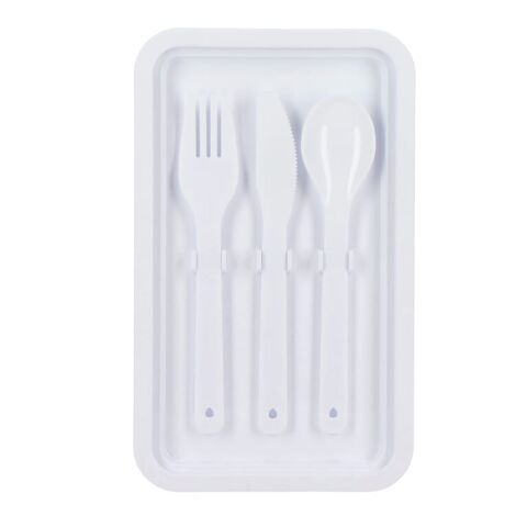 Doppelte Lunchbox mit Besteck Weiss | 1-farbiger Tampondruck | Deckel | 50 mm x 50 mm