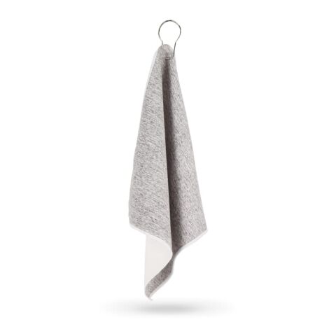 Schnelltrocknendes Golfhandtuch mit Haken R-PET 30x30cm Sublimation Weiss-Grau | ohne Werbeanbringung | Nicht verfügbar | Nicht verfügbar