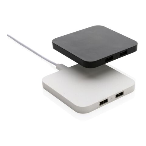 10W Wireless Charger aus RSC Recycled Kunststoff mit Dual-USB weiß | ohne Werbeanbringung | Nicht verfügbar | Nicht verfügbar