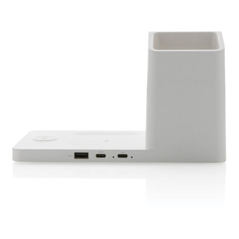 Ontario 15W 3-in-1 Charger aus RCS rec. Kunststoff &amp; Bambus weiß | ohne Werbeanbringung | Nicht verfügbar | Nicht verfügbar