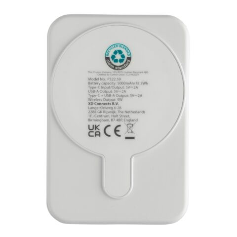 Stellar 5.000mAh 5W magnetische Powerbank aus RCS rec. ABS weiß | ohne Werbeanbringung | Nicht verfügbar | Nicht verfügbar