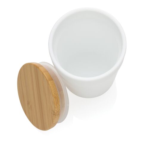 GRS Recycelt PP-Becher mit FSC®-Bambusdeckel weiß | ohne Werbeanbringung | Nicht verfügbar | Nicht verfügbar