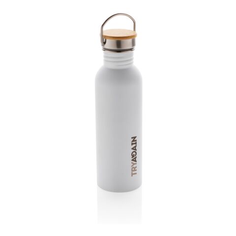 Moderne Stainless-Steel Flasche mit Bambusdeckel weiß | ohne Werbeanbringung | Nicht verfügbar | Nicht verfügbar