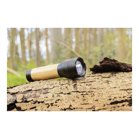 Lucid 3W Taschenlampe aus RCS recycelt. Kunststoff &amp; Bambus schwarz-braun | ohne Werbeanbringung | Nicht verfügbar | Nicht verfügbar