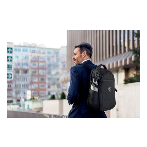 Laptop-Rucksack aus 600D RPET Polyester schwarz | ohne Werbeanbringung | Nicht verfügbar | Nicht verfügbar | Nicht verfügbar