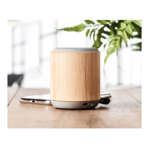 5.0 runder Wireless Lautsprecher mit Bambus-Finish holzfarben | ohne Werbeanbringung | Nicht verfügbar | Nicht verfügbar | Nicht verfügbar