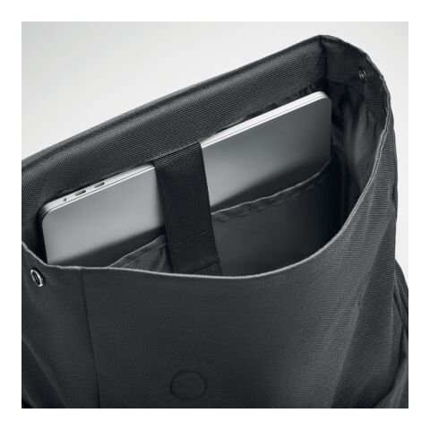 Laptop-Rucksack 600D RPET Magnetverschluss schwarz | ohne Werbeanbringung | Nicht verfügbar | Nicht verfügbar | Nicht verfügbar
