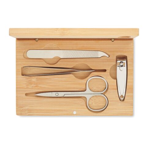 Maniküre-Set im Etui aus Bambus holzfarben | ohne Werbeanbringung | Nicht verfügbar | Nicht verfügbar | Nicht verfügbar