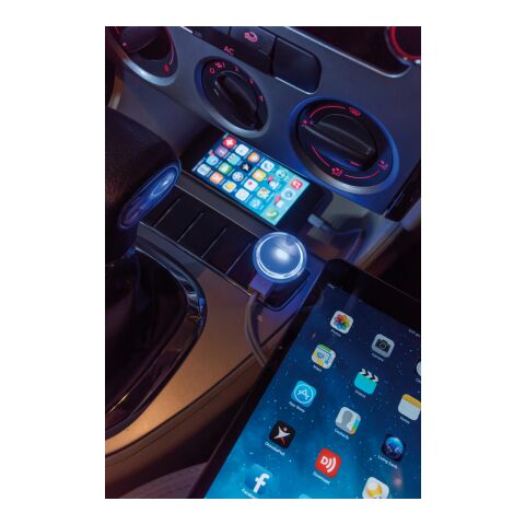 Leistungsstarkes Auto Ladegerät mit Dual Anschluss blau-weiß | ohne Werbeanbringung | Nicht verfügbar | Nicht verfügbar